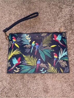 Sara Miller London Tropical Parrot Wristlet Clutch - Navy